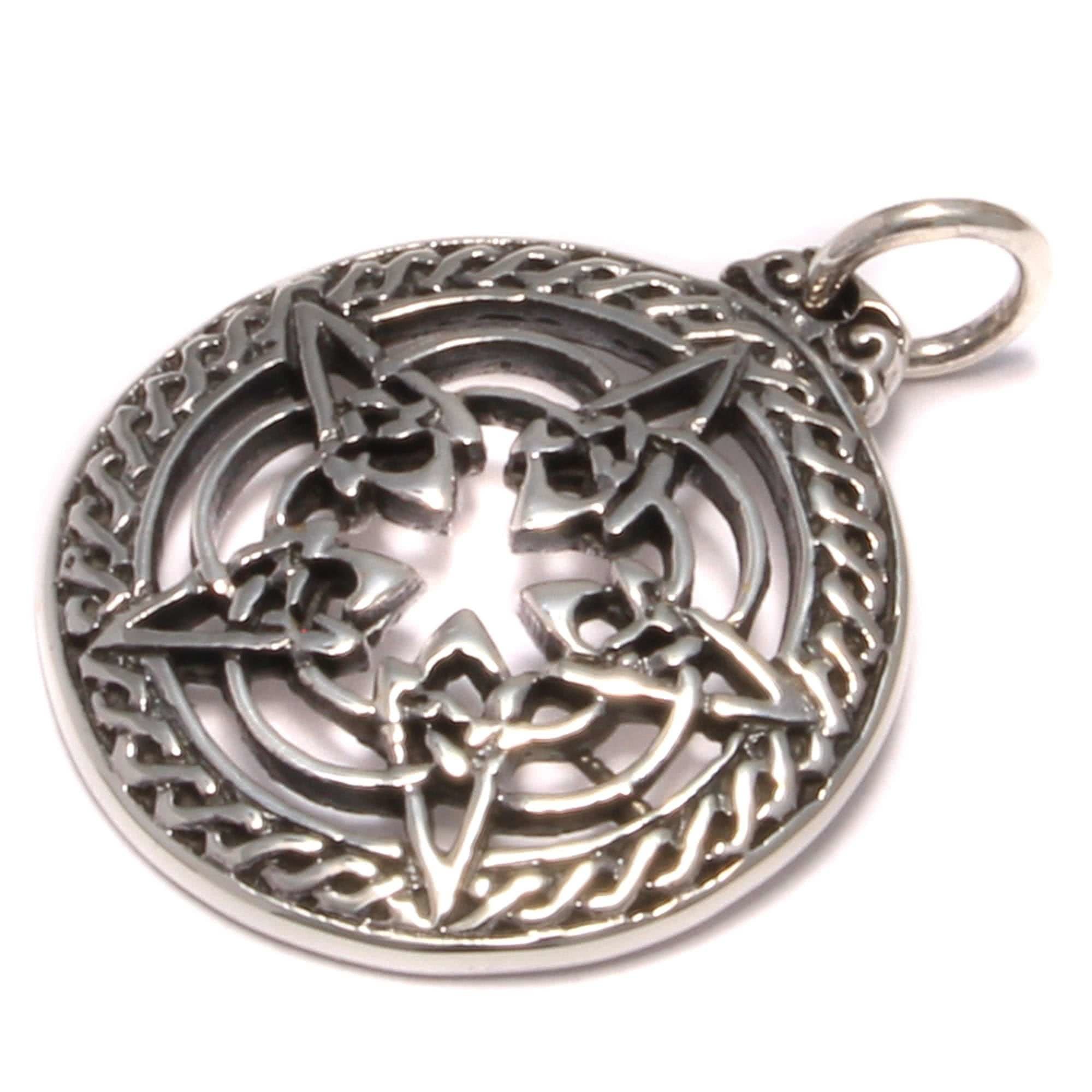 New  !! Sterling  Silver  925  Pentagram  In  Rune  Circle   Pendant   !