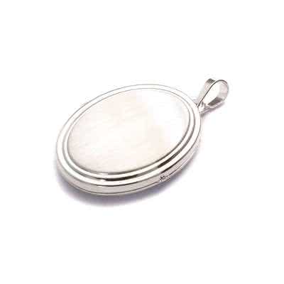 Ginko Blatt Foto Medaillon Amulett 2 Bilder Anhänger oval Silber 925 mit Kette 
