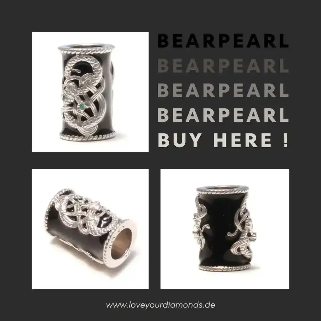 Asian beard bead with dragon motif - black enameled highlight for beard and hair. The artfully decorated beard bead features a detailed Chinese dragon with a genuine gemstone. Made from high-quality 925 sterling silver, it is perfect for beard wearers, dreadlocks or braided hairstyles. The wide opening makes it easy to insert - a stylish accessory with symbolic power from Asian mythology.