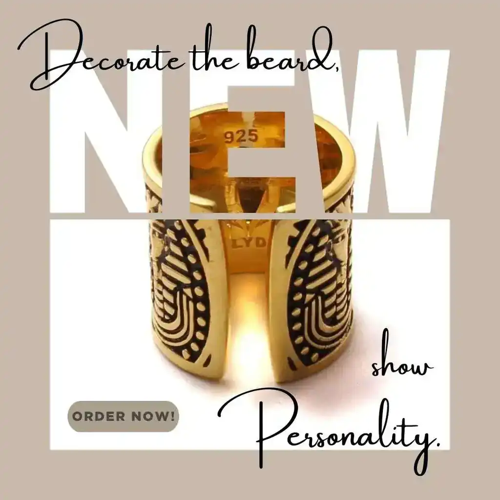 Egyptian beard bead for men made of gold-plated 925 sterling silver with pharaoh pattern - high-quality beard jewelry for beard wearers