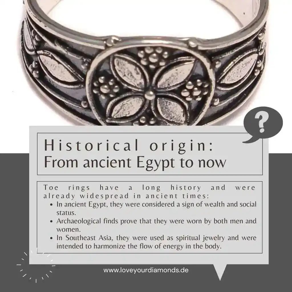 Historical origins: From ancient Egypt to the present day Toe rings have a long history and were already widespread in ancient times:  In ancient Egypt, they were considered a sign of wealth and social status.  Archaeological finds prove that they were worn by both men and women.  In Southeast Asia, they were used as spiritual jewelry and were intended to harmonize the flow of energy in the body.  Their cultural diversity shows: Toe rings were never just a fashion accessory - they had meaning.