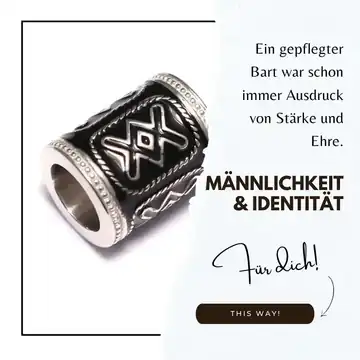 Bartperle aus 925 Sterling Silber mit Wikinger-Muster als Symbol für Männlichkeit und Identität – Bartschmuck für gepflegte Bärte