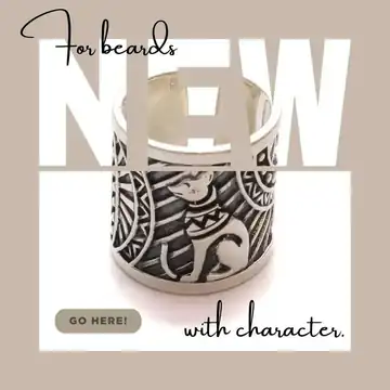 Egyptian beard bead for men made of oxidized 925 sterling silver with cat pattern - high-quality beard jewelry for beard wearers