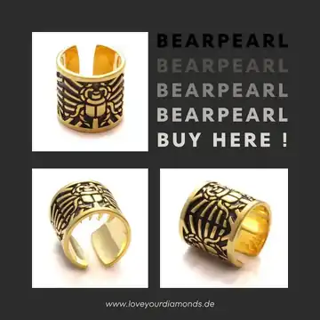 Egyptian beard bead with scarab motif - Gold-colored highlight for beard and hair. The artfully decorated beard bead features a detailed scarab design in an antique style. Made from high-quality material with a gold-colored look, it is perfect for beard wearers, dreadlocks or braided hairstyles. The wide opening makes it easy to insert - a stylish accessory with symbolic power from Egyptian mythology.