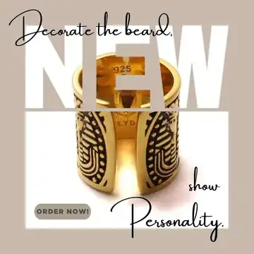Egyptian beard bead for men made of gold-plated 925 sterling silver with pharaoh pattern - high-quality beard jewelry for beard wearers