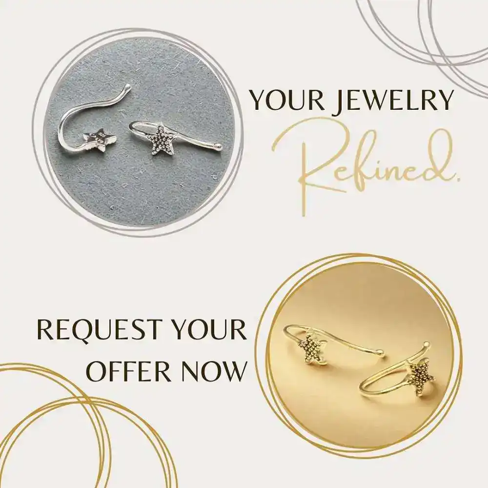 Close-up of silver and gold-plated ear clips with oxidized surface - high-quality gold plating for an elegant look.