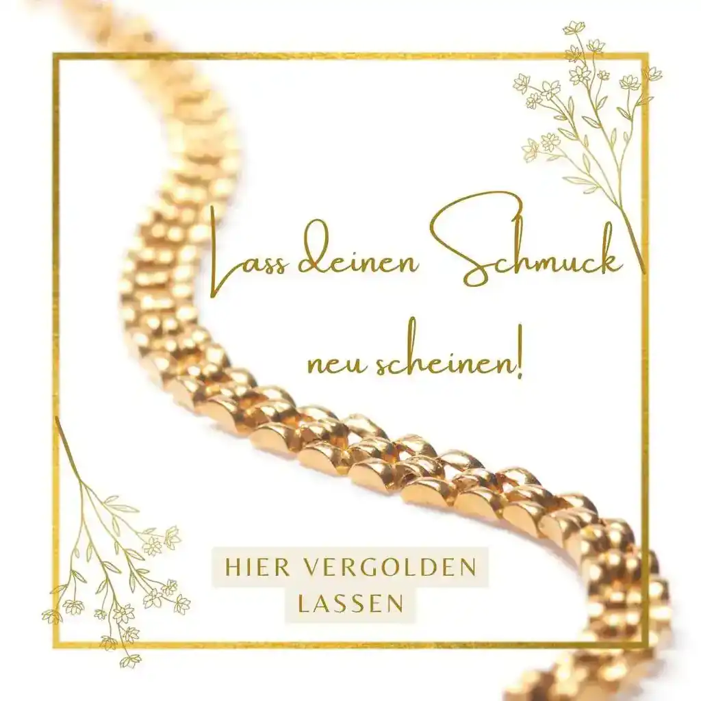 Goldenes Armband und Text 'Lass deinen Schmuck neu scheinen!' – Hier klicken, um ein kostenloses Angebot einzuholen