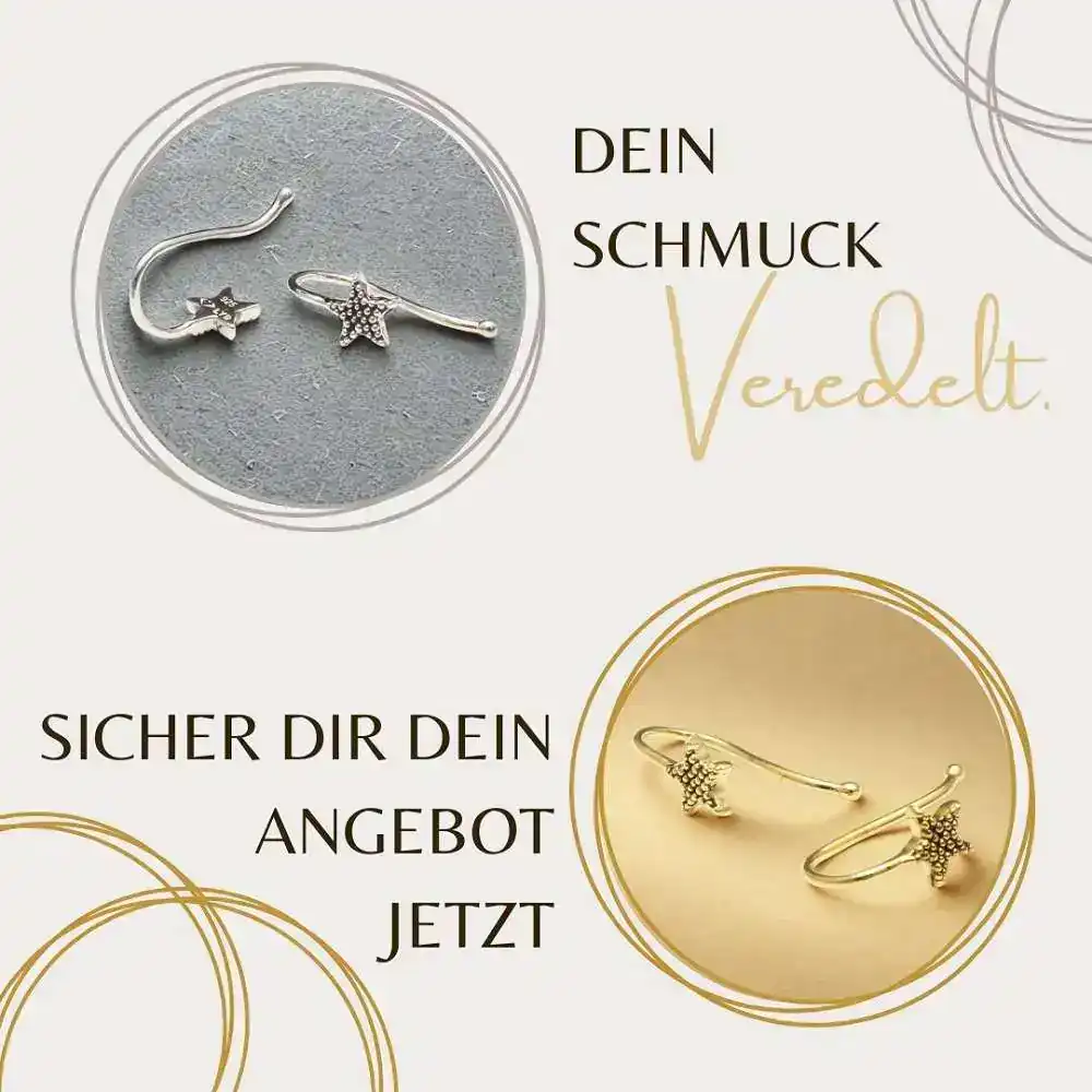 Nahaufnahme von silbernen und vergoldeten Ohrclips mit oxidierter Oberfläche – hochwertige Goldbeschichtung für eleganten Look.