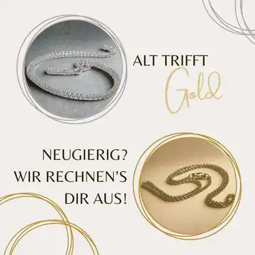 Alt trifft Gold, Vorher-Nachher-Vergleich von Silberkette und vergoldeter Kette – deutlich sichtbarer Unterschied durch galvanische Vergoldung.