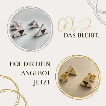 Gold das bleibt. Nahaufnahme von silbernen und vergoldeten Ohrsteckern mit glänzender Oberfläche und Emaille Einlage – hochwertige Goldbeschichtung für einen bleibenden Eindruck.