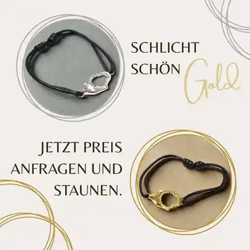 Schlicht, schön, Gold. Stoffarmband mit Silbernem Haimaul einmal in Silber und einmal mit Vergoldung – Kombination aus modernem Design und klassischem Glanz.