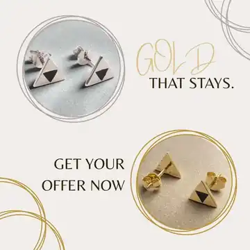 Gold that stays. Close-up of silver and gold-plated stud earrings with a shiny surface and enamel inlay - high-quality gold plating for a lasting impression.