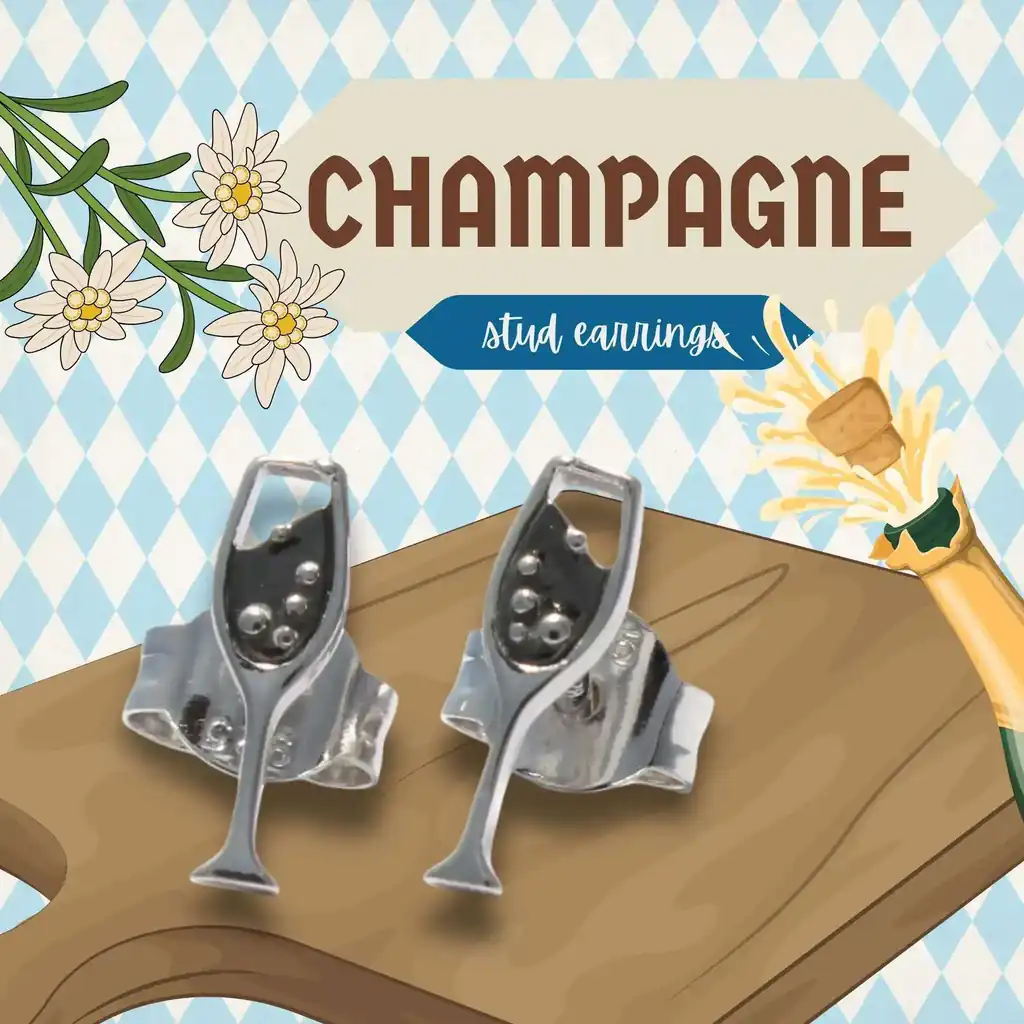 Stud earrings in champagne glass shape made of 925 sterling silver - fun Oktoberfest jewelry for the Oktoberfest in a modern design