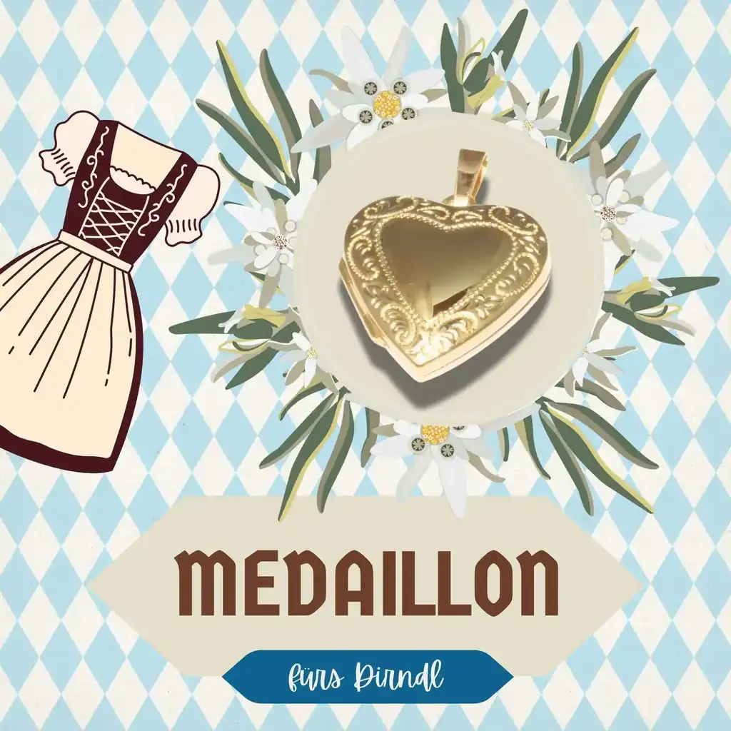Herz-Medaillon aus Gold mit filigraner Gravur – romantischer Trachtenschmuck fürs Dirndl zum Oktoberfest