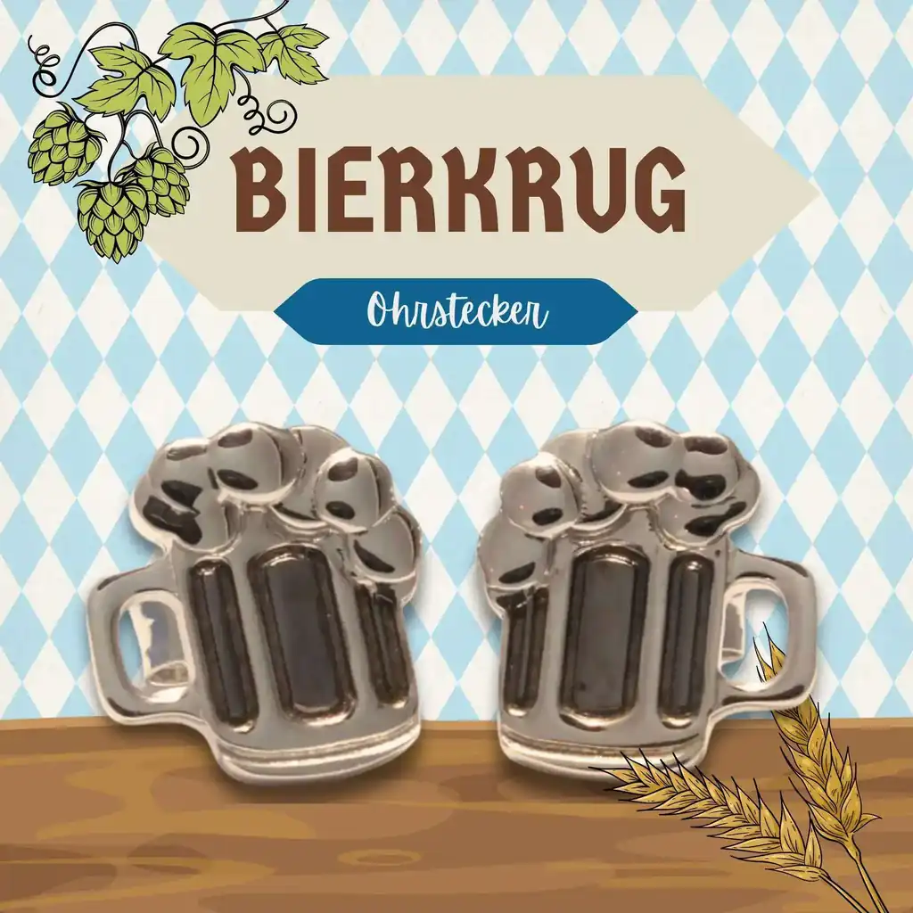 Ohrstecker in Bierkrg-Form aus 925 Sterling Silber – passender Wiesn-Schmuck für das Oktoberfest im traditionellen Look