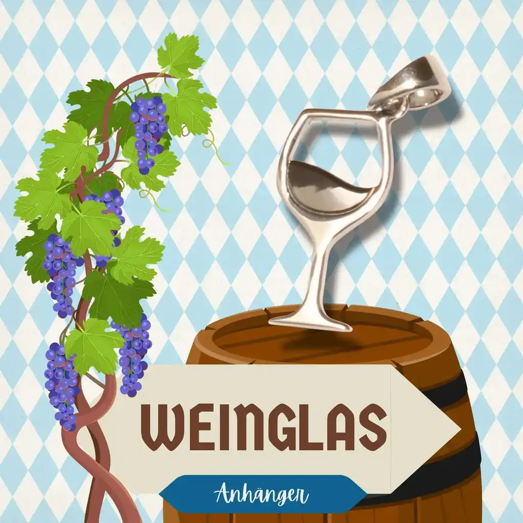 Anhänger in Weinglas-Form aus 925 Sterling Silber rhodiniert – origineller Wiesn-Schmuck für das Oktoberfest im edlen Look