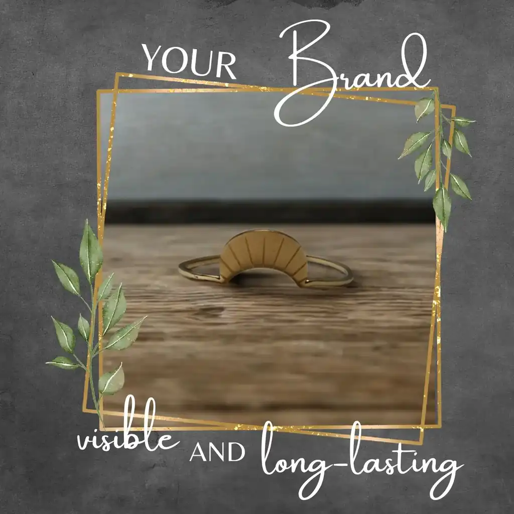 Individual jewelry as a promotional gift with company logo - visible and durable staged on a wooden background