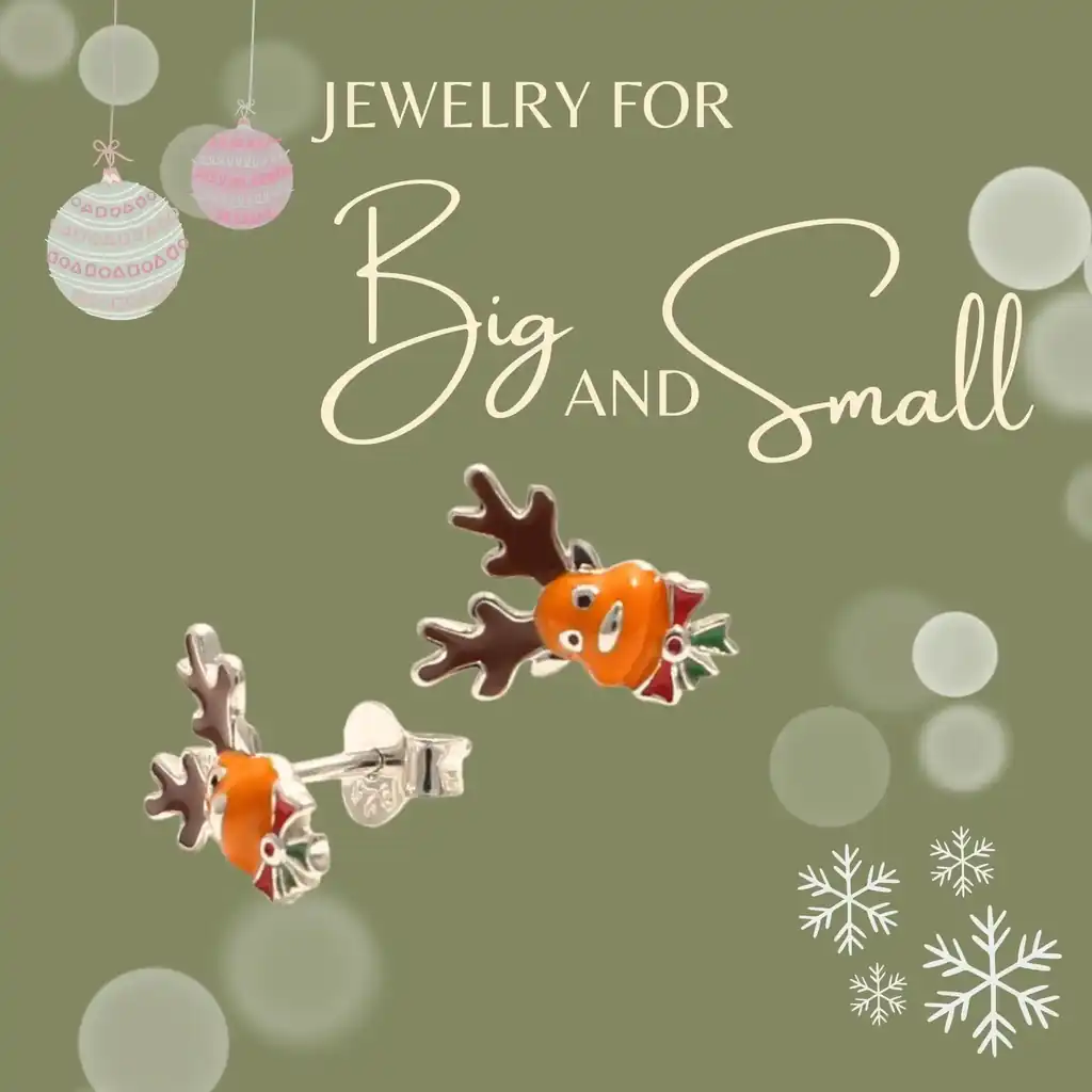 Christmas jewelry for children - ear studs made of 925 sterling silver with a reindeer motif, sustainable pieces of jewelry for young and old.