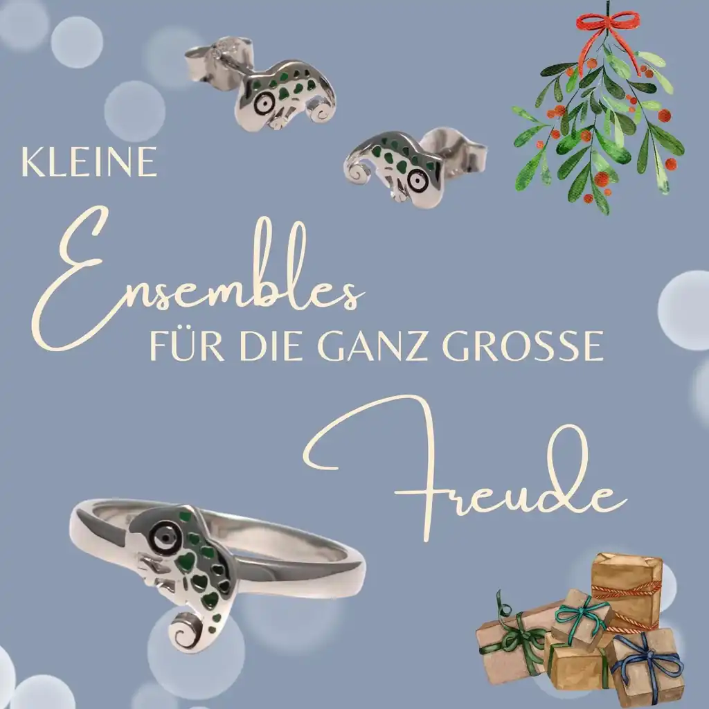 Silber Ohrstecker Chamäleon – Kinderohrringe aus 925 Sterling Silber, bunt emailliert, Kinder Schmuck für Weihnachten.