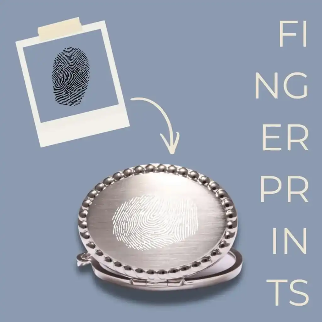 Fingerprints engraved on personalized biometric silver jewelry